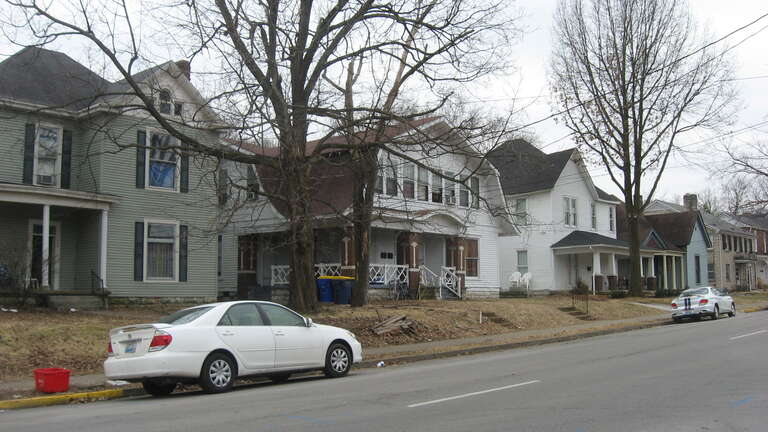 Houses on the southern side of the 1200 block of College Street in Bowling Green, Kentucky, United States.  This neighborhood is part of the College Hill District, a historic district that is listed on the National Register of Historic Places.