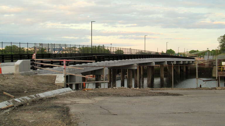 Bridge under construction in May 2017 for the dedicated freight corridor to Conley Terminal