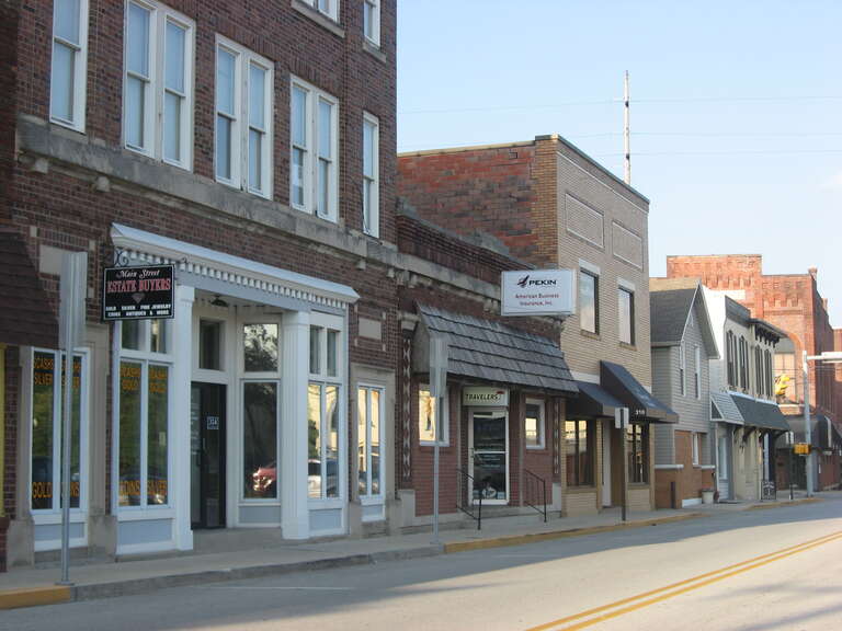 Buildings on the northern side of the 300 block of W. Main Street in downtown Greenwood, Indiana, United States.  This block is part of the Greenwood Commercial Historic District, a historic district that is listed on the National Register of