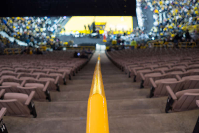 Heading way down to our seats.

Photos from the second round NCAA women's basketball tournament game between the University of Iowa and University of Miami. The Iowa Hawkeyes beat the Miami Hurricanes 88-70 to advance to the Sweet Sixteen.