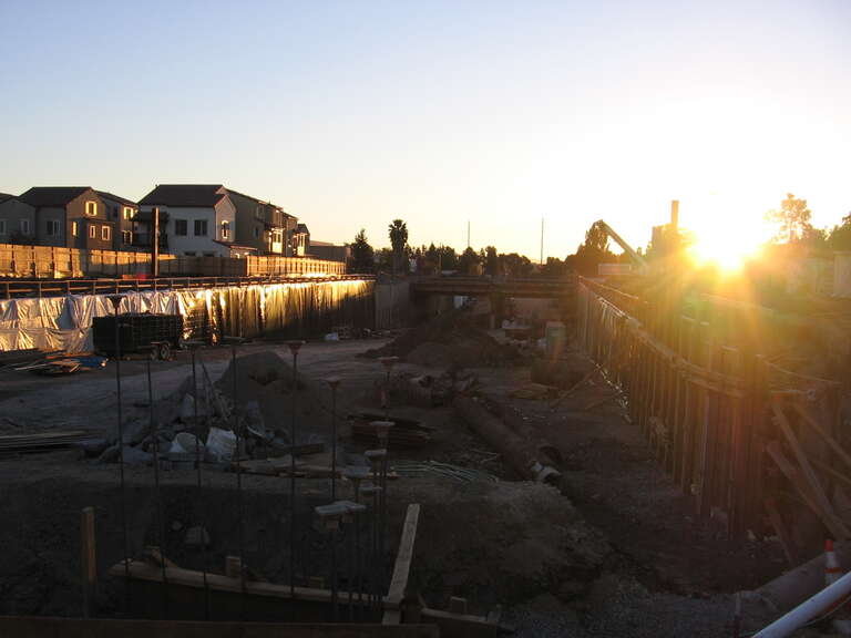 An underpass being built along Kato Road in Fremont, California, USA.  The underpass is ostensibly for the BART extension to Silicon Valley but will also help the Union Pacific Railroad avoid auto and truck traffic too.