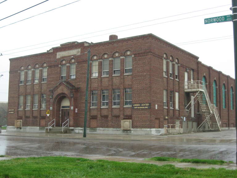 Front and western side of the Linden Recreation and Community Center, located at 334 Norwood Avenue in Dayton, Ohio, United States.  Built in 1931, it is listed on the National Register of Historic Places.