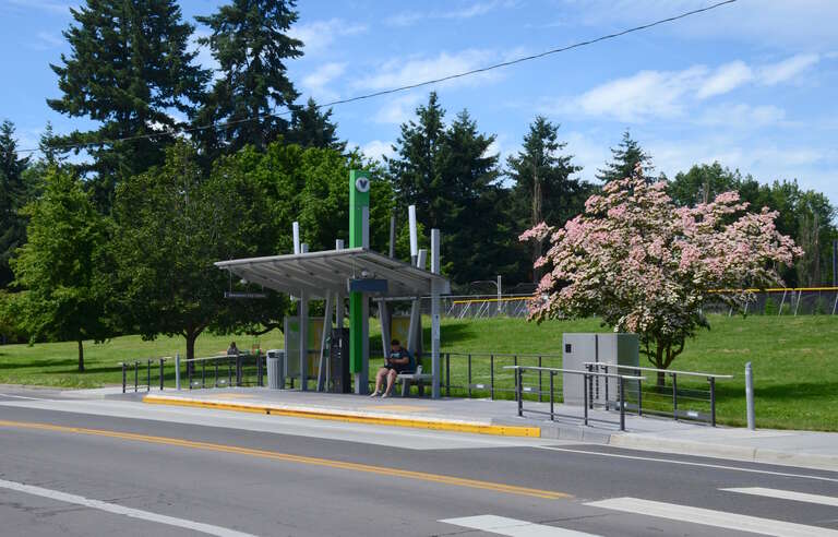 The westbound Marshall/Luepke Community Center station of &quot;The Vine&quot; service, on E. McLoughlin Blvd. in Vancouver, Washington.