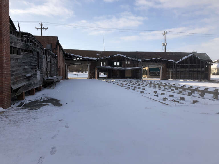 Photo from inside the former H. E. Ketcham Lumber Building in Muskogee OK during a respite in the w:en:February 13–17, 2021 North American winter storm. Photo taken from the East.