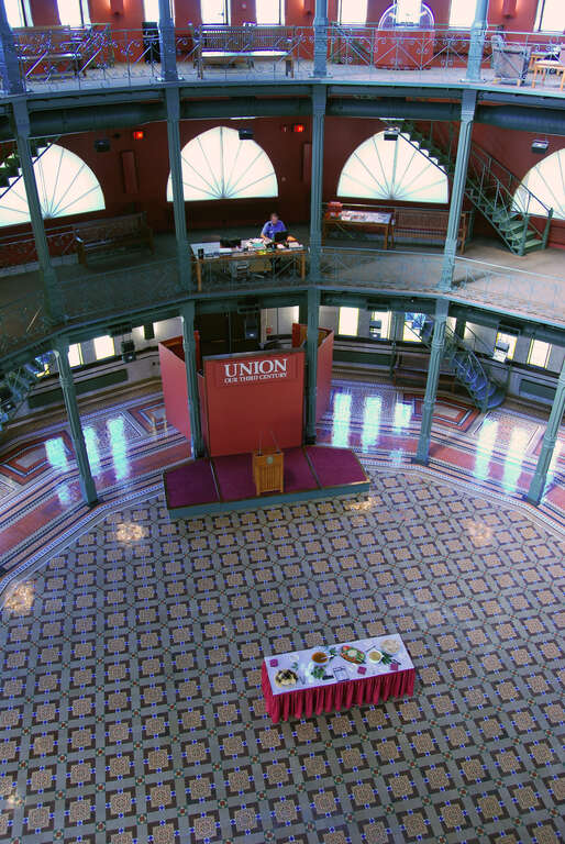 Interior of the Nott Memorial Hall, built in 1858 on the campus of Union College in Schenectady, New York, United States, commemorates Eliphalet Nott, president of Union from 1804 to 1866 (for which he became, and still remains, the longest serving