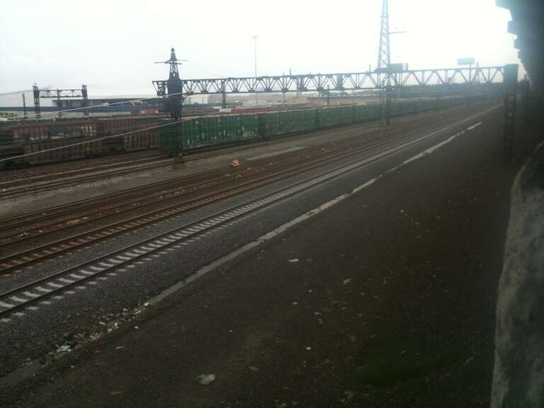 CSX transportation's W:Oak Point Yard in the Bronx, New York on a hazy day.
