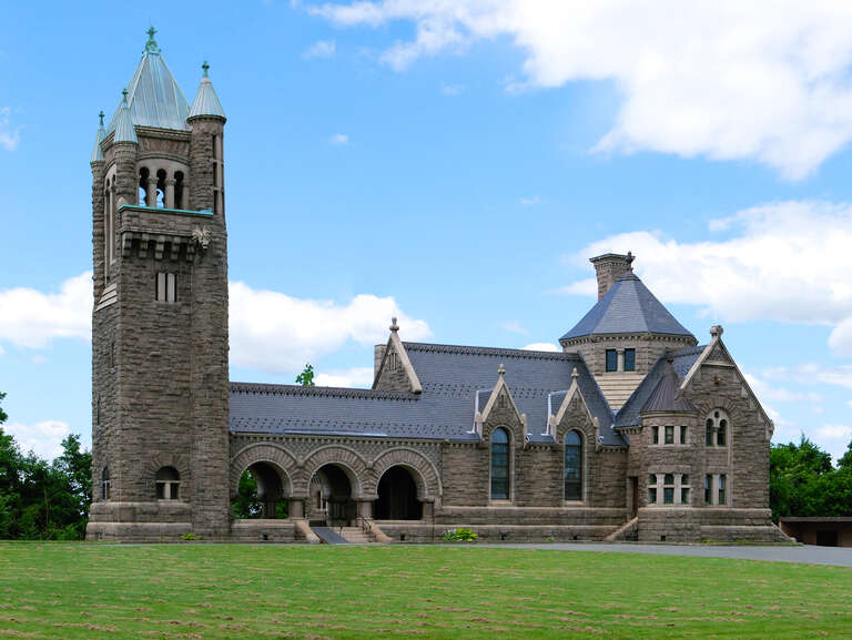 The Gardner Earl Memorial Chapel and Crematorium, a Richardsonian Romanesque structure built between 1887 and 1889 at Oakwood Cemetery in Troy, New York, United States. The building was financed by William S. Earl, a successful Troy manufacturer, as