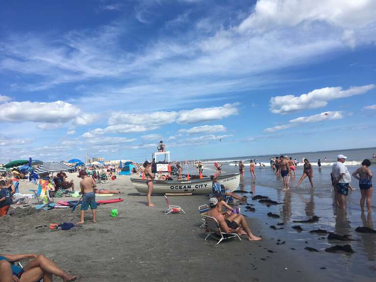 A view of the beach at Ocean City, New Jersey looking north at 12th Street