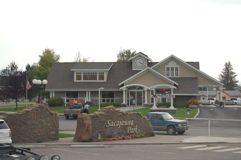 The sign for Sacajawea Park in Three Forks, Gallatin County, Montana