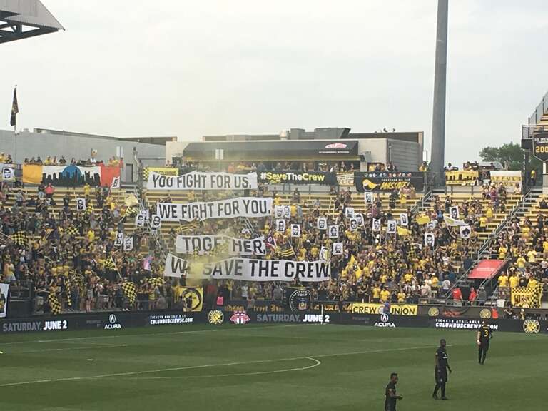 Save the Crew tifo before a regular season game against the Chicago Fire on May 12, 2018.