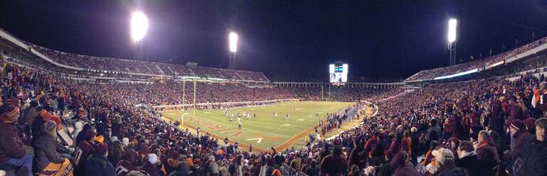 Scott Stadium at night, taken during the University of Virginia's 2013 game against the Virginia Tech Hokies.