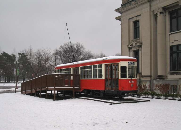 Ex-Milan Peter Witt streetcar No. 1906 on display in St. Louis, Missouri, after refurbishment in 2005 by the Gomaco Trolley Company, and renumbering as &quot;1351&quot;. It was one of two such cars intended for eventual use on the planned Delmar Loop Trolley