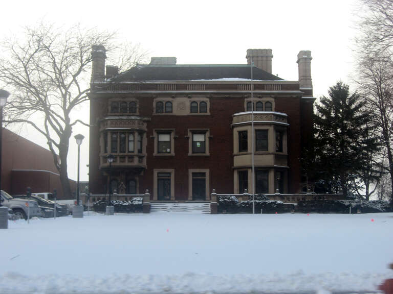 Front of University Hall (also known as the Mather Mansion), located at 2605 Euclid Avenue on the campus of Cleveland State University in Cleveland, Ohio, United States.  Built in 1910 for Samuel Mather and designed by architect Charles F.