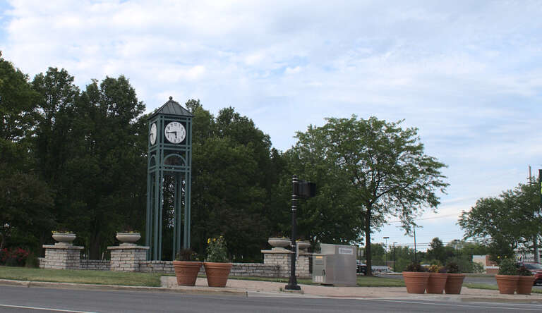 Volunteer Plaza and clock tower in Palatine, Illinois