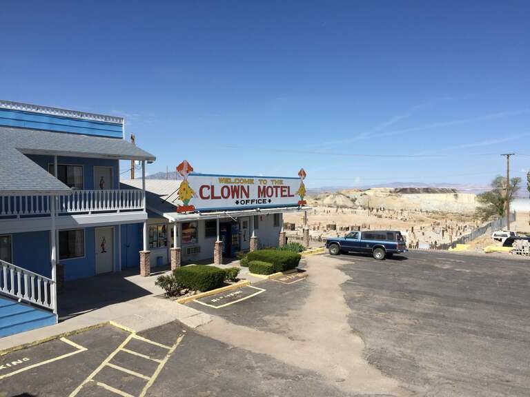 The Clown Motel along Main Street (U.S. Routes 6 and 95) in Tonopah, Nevada