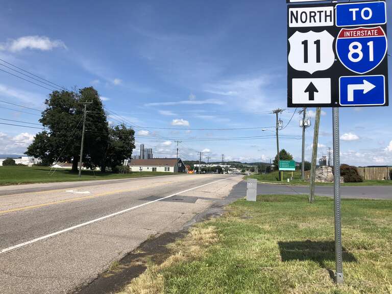 View north along U.S. Route 11 (Main Street) just north of Cantermill Lane in Mount Crawford, Rockingham County, Virginia