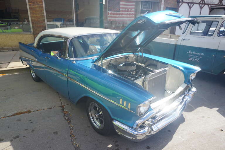 A 1957 Chevrolet Four Door Sport Sedan on display at the 2022 Downtown West Allis Classic Car Show in West Allis, Wisconsin (United States).