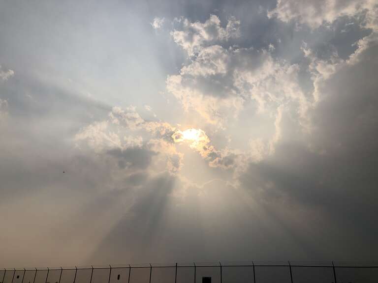 Crepuscular rays above Trenton-Mercer Airport in Ewing Township, Mercer County, New Jersey