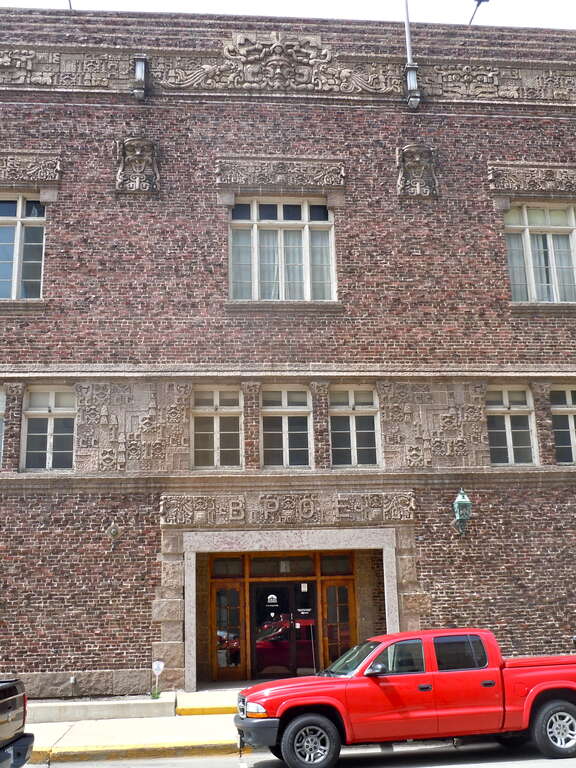 Aurora Elks Lodge No. 705 on the NRHP since March 31, 1980	. At 77 S. Stolp Ave.,	Aurora, Kane County Illinois.  On Stolp Island and a contributing structure in the Stolp Island Historic District.  A very odd building built with &quot;clinker bricks&quot;
