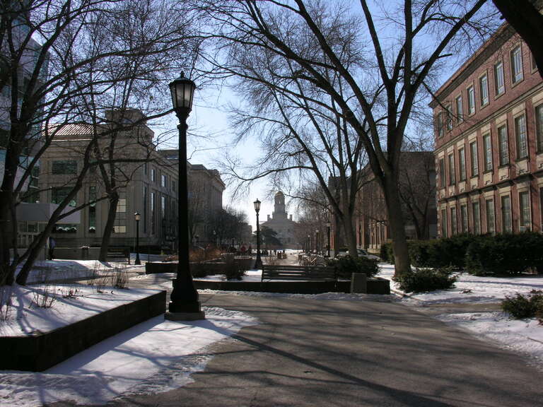 Photo taken in 2006 by Kevin Satoh of Cleary Walkway with the Old Capitol in the background.