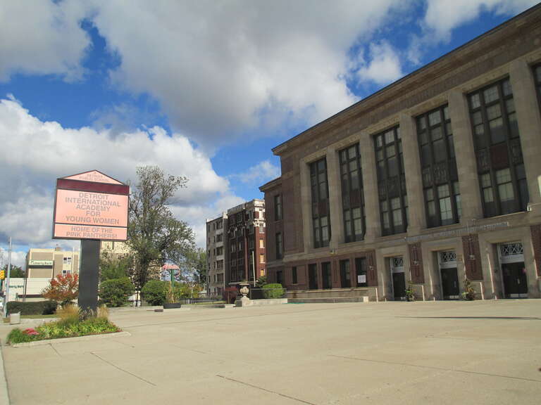 Front and sign of Detroit International Academy for Young Women school located at:
9026 Woodward Ave, Detroit, MI 48202