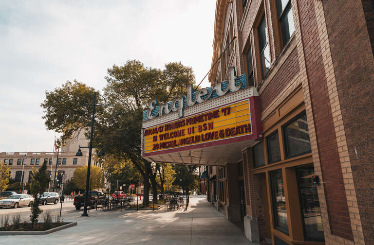 The Englert Civic Theatre on Washington Street in Iowa City, Iowa.