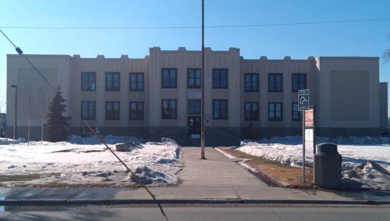 City Hall in Fairbanks, Alaska, located at 800 Cushman Street in its downtown area.  Originally constructed in the 1930s as the Fairbanks public schoolhouse, known colloquially for many years as &quot;Old Main.&quot;