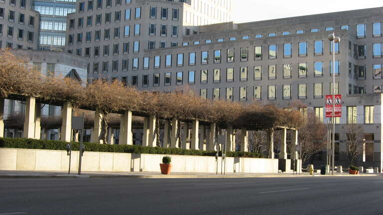 A massive trellis located at 426 E. Fifth Street in downtown Cincinnati, Ohio, United States.  This lot was formerly the location of Fenwick Club Annex; built in 1885, it is listed on the National Register of Historic Places despite having been