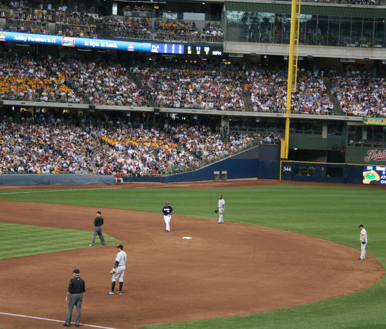 Prince Fielder standing on second after hitting a double.