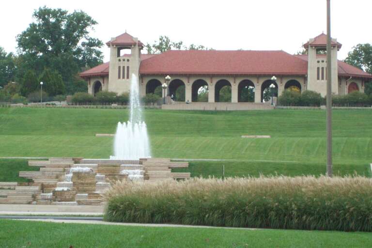 Government Hill in Forest Park in St. Louis, Missouri, U.S.A., showing the World's Fair Pavilion, completed in 1910.
