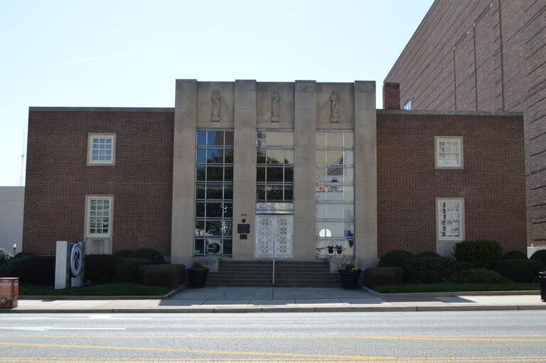 Front of the former Guilford County Office and Court Building, located at 258 S. Main Street in High Point, North Carolina, United States.  Built in 1937, it is listed on the National Register of Historic Places.