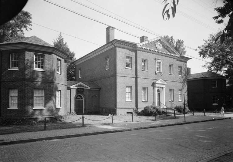 Hammond-Harwood House — 19 Maryland Avenue &amp;amp; King George Street, Annapolis, Anne Arundel County, MD.
On the National Register of Historic Places.
Image courtesy of the federal HABS—Historic American Buildings Survey of Maryland.