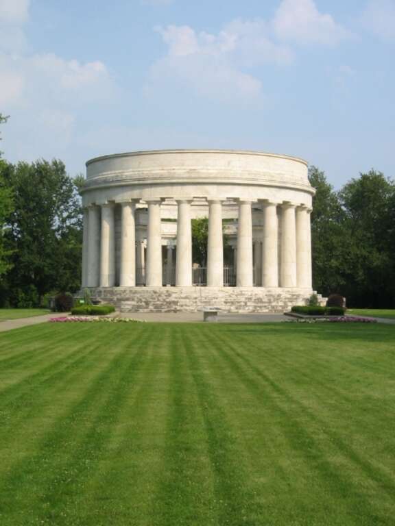 Northern side of the Harding Tomb, located in the city cemetery in Marion, Ohio, United States.  Built in 1926 as a memorial to U.S. President Warren G. Harding, it is the location of his and Mrs. Harding's caskets.  The tomb is listed on the