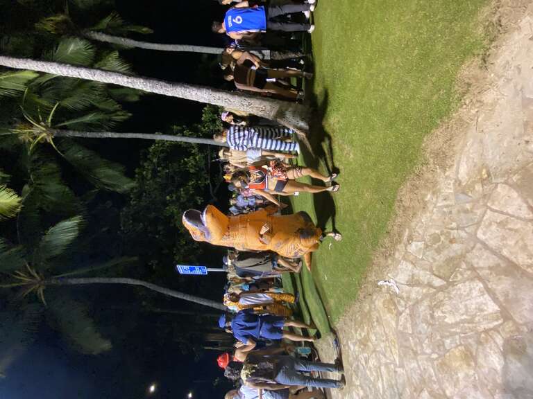 In a dinosaur costume in Waikiki, Hawaii