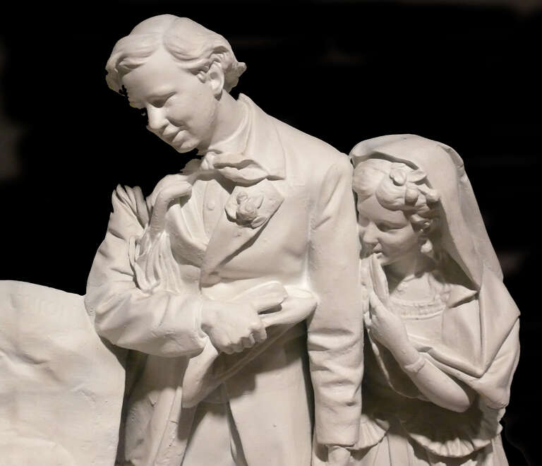 John Rogers, Coming to the Parson (patented 1870) painted plaster in the Delaware Art Museum Wilmington, Delaware.