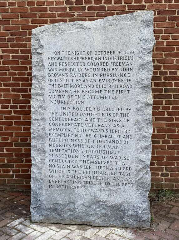 Stone memorial for John Brown's raid on Harpers Ferry in Harpers Ferry, West Virginia, US.