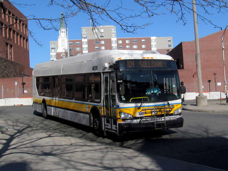 MBTA route 104 bus at Malden Center station in April 2017