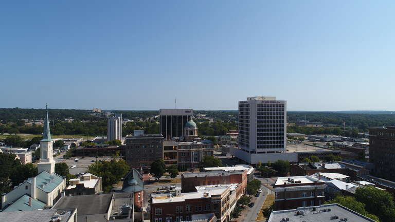 With the courthouse center, shows a good view of the skyline of Macon