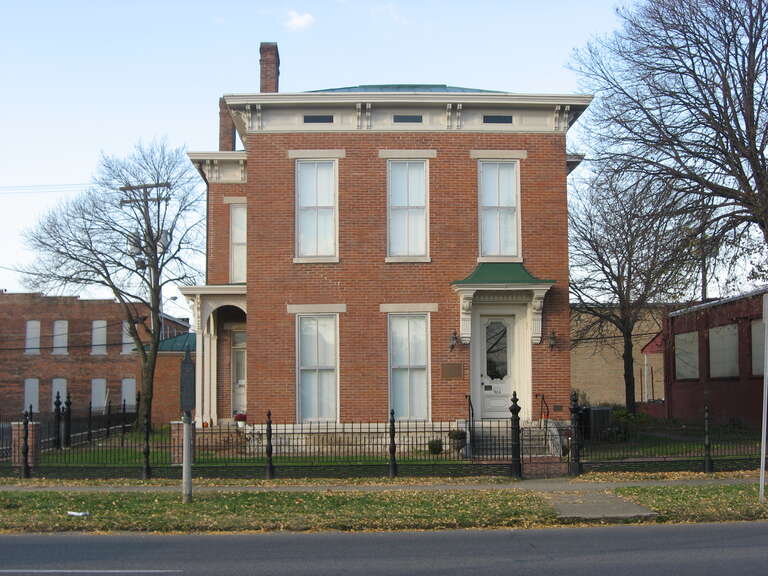 Front of the McEwen-Samuels-Marr House, located at 524 E. Third Street in Columbus, Indiana, United States.  Built in 1864, the house — now the Bartholomew County Historical Museum — is listed on the National Register of Historic Places.