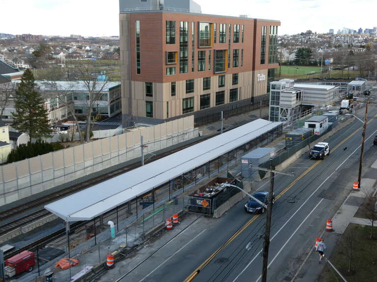 Medford/Tufts station under construction in March 2022