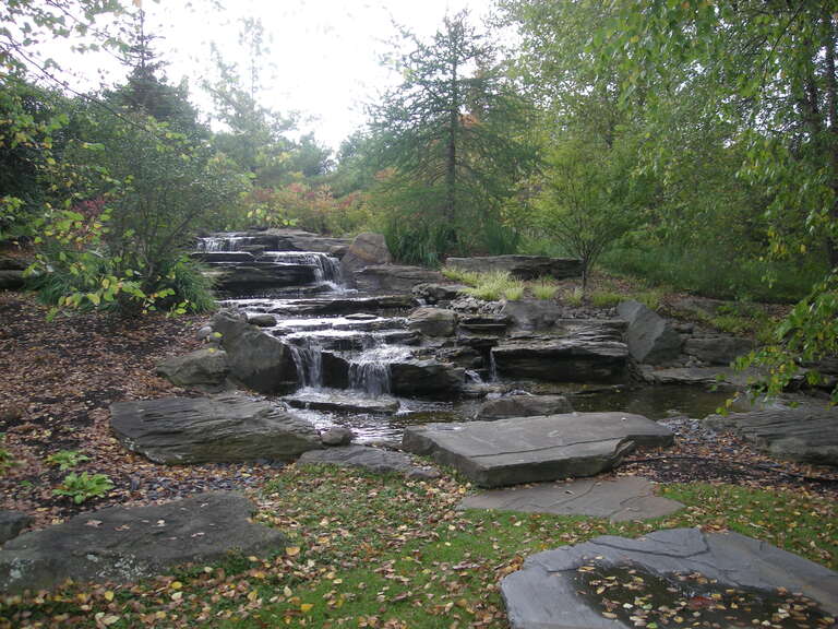 The waterfall in the Sculpture Park at the Frederik Meijer Gardens &amp;amp; Sculpture Park in Grand Rapids Township, Michigan (United States).