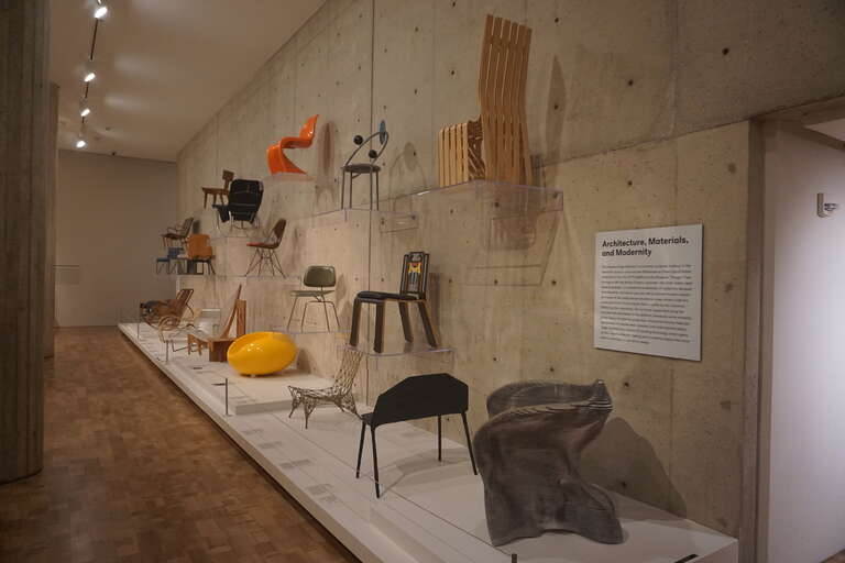 The Architecture, Materials, and Modernity gallery in the 20th- and 21st-Century Design exhibit at the Milwaukee Art Museum in Milwaukee, Wisconsin (United States).
