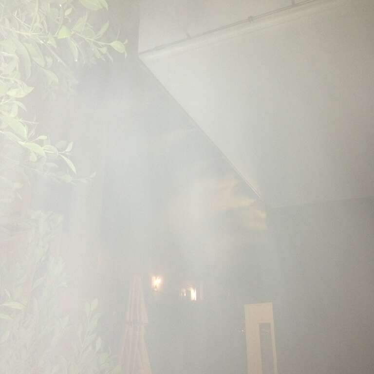 Palm Springs, CA. Restaurants mist their patios to keep people cool. Not cool, though, because it's a damn waste of water.