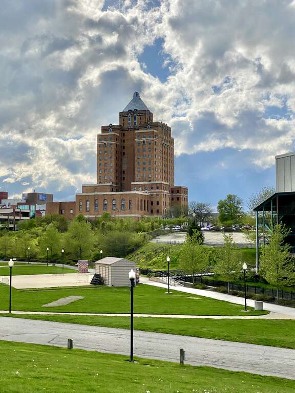 Built in 1929-1931, this Art Deco-style building was designed by Good and Wagner to serve as the Akron Central YMCA, and stands on the block bounded by Bowery Street, State Street, and Water Street in downtown Akron, Ohio, overlooking the old Ohio