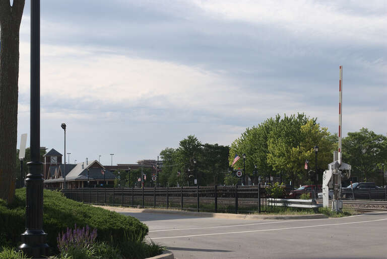 The Palatine Metra Station as viewed from Brockway Street in Palatine, Illinois