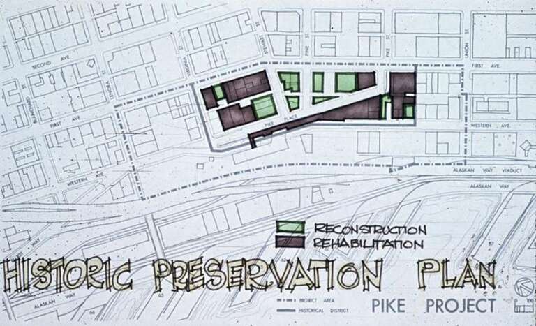 Pike Place Market historic preservation Plan map, Seattle, Washington, 1972.