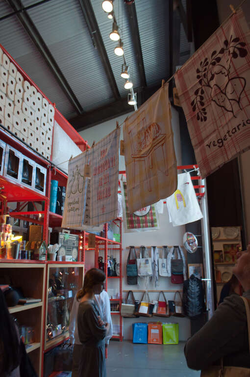 Even the gift shop is a work of art in itself, in my opinion.
This smallish museum has traveling exhibitions changing every 3 months. No photos are allowed, so this is all the photo I can take.

Santa Monica Museum of Art is located alongside private