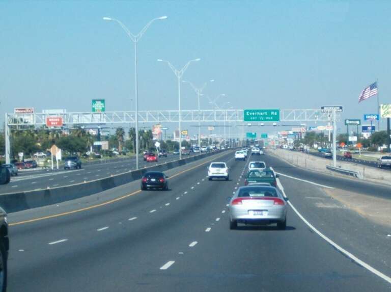 View of State Highway 358 westbound in Corpus Christi, Texas.