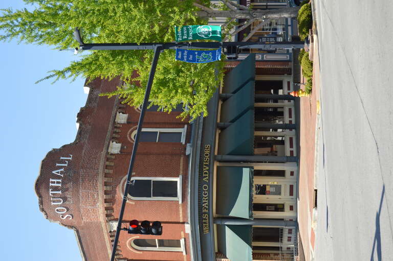 Front of the Southall Drugs store, located at 201 N. Court Street in Florence, Alabama, United States.  Built in 1900, it is listed on the National Register of Historic Places, and it is part of a Register-listed historic district, the Downtown