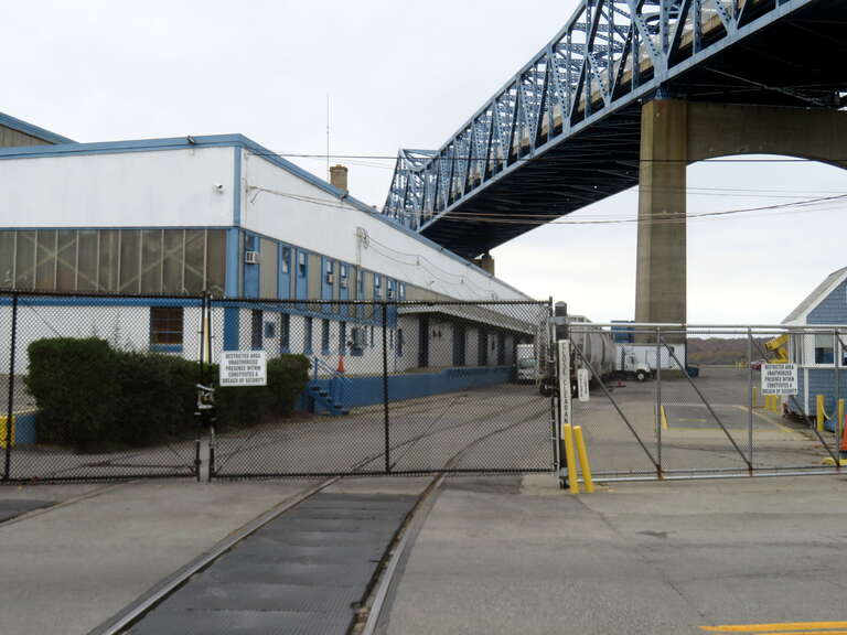 Tracks on Fall River State Pier, seen in October 2020
